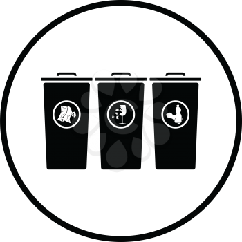 Garbage containers with separated trash icon. Thin circle design. Vector illustration.
