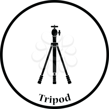 Icon of photo tripod. Thin circle design. Vector illustration.