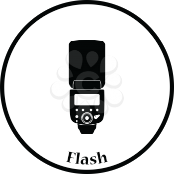 Icon of portable photo flash. Thin circle design. Vector illustration.
