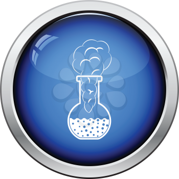 Icon of chemistry bulb with reaction inside. Glossy button design. Vector illustration.