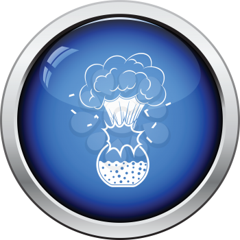 Icon explosion of chemistry flask. Glossy button design. Vector illustration.