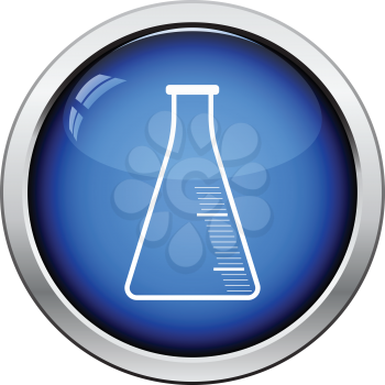 Icon of chemistry cone flask. Glossy button design. Vector illustration.