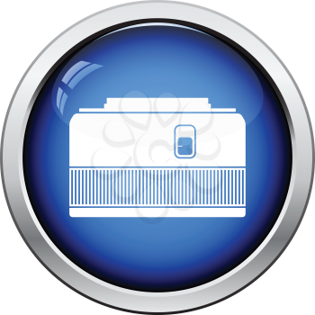 Icon of photo camera 50 mm lens. Glossy button design. Vector illustration.