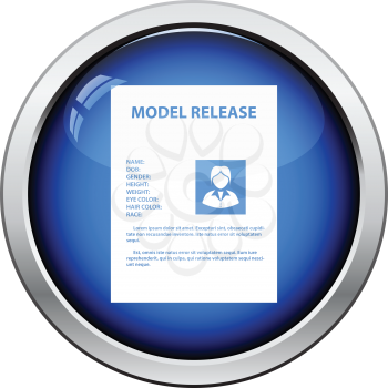 Icon of model release document. Glossy button design. Vector illustration.