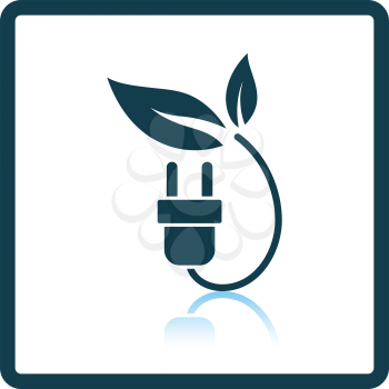 Electric plug with leaves icon. Shadow reflection design. Vector illustration.