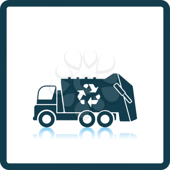Garbage car with recycle icon. Shadow reflection design. Vector illustration.