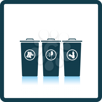 Garbage containers with separated trash icon. Shadow reflection design. Vector illustration.