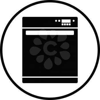 Kitchen dishwasher machine icon. Thin circle design. Vector illustration.