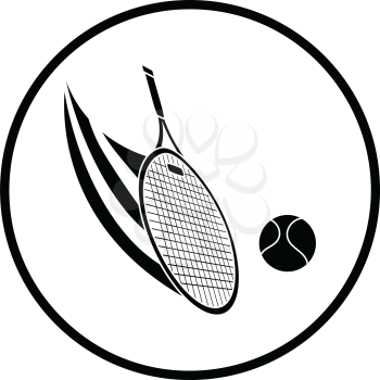 Tennis racket hitting a ball icon. Thin circle design. Vector illustration.