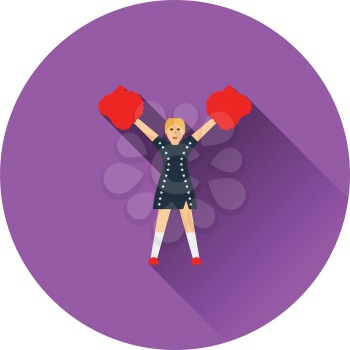American football cheerleader girl icon. Flat color design. Vector illustration.