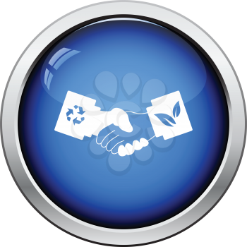 Ecological handshakes icon. Glossy button design. Vector illustration.