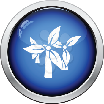 Wind mill leaves in blades icon. Glossy button design. Vector illustration.