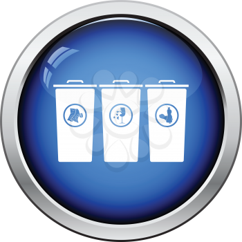 Garbage containers with separated trash icon. Glossy button design. Vector illustration.