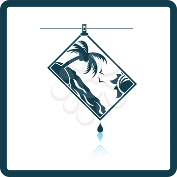 Icon of photograph drying on rope. Shadow reflection design. Vector illustration.