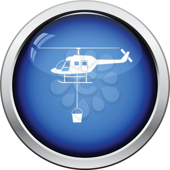 Fire service helicopter icon. Glossy button design. Vector illustration.