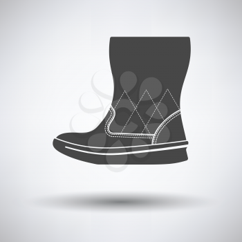 Woman fluffy boot icon on gray background with round shadow. Vector illustration.