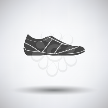 Man casual shoe icon on gray background with round shadow. Vector illustration.