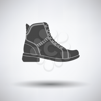 Woman boot icon on gray background with round shadow. Vector illustration.
