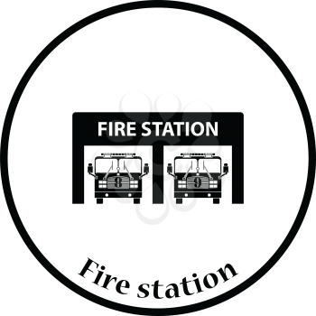 Fire station icon. Thin circle design. Vector illustration.