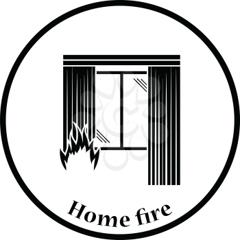 Home fire icon. Thin circle design. Vector illustration.