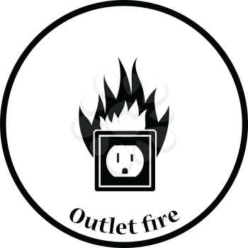 Electric outlet fire icon. Thin circle design. Vector illustration.
