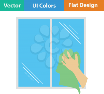 Hand wiping window icon. Flat color design. Vector illustration.