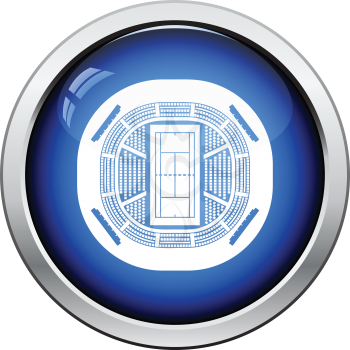 Tennis stadium aerial view icon. Glossy button design. Vector illustration.
