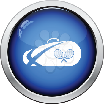 Tennis bag icon. Glossy button design. Vector illustration.