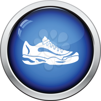 Tennis sneaker icon. Glossy button design. Vector illustration.