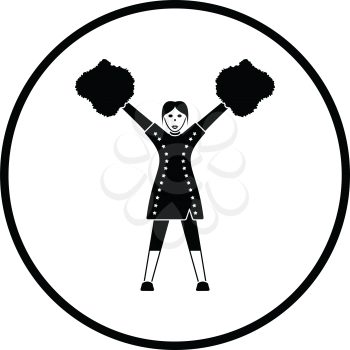 American football cheerleader girl icon. Thin circle design. Vector illustration.