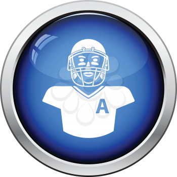American football player icon. Glossy button design. Vector illustration.