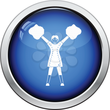American football cheerleader girl icon. Glossy button design. Vector illustration.