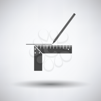 Pencil line with scale icon on gray background, round shadow. Vector illustration.