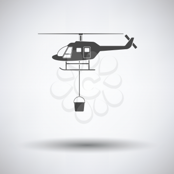 Fire service helicopter icon on gray background with round shadow. Vector illustration.