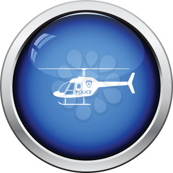 Police helicopter icon. Glossy button design. Vector illustration.