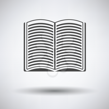 Open book icon on gray background with round shadow. Vector illustration.