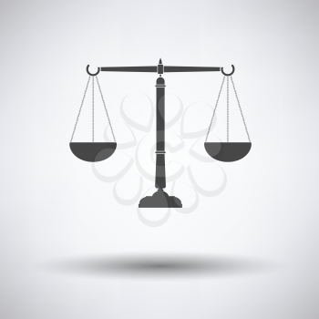Justice scale icon on gray background with round shadow. Vector illustration.