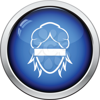 Femida head icon. Glossy button design. Vector illustration.