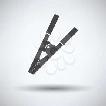 Crocodile clip icon on gray background with round shadow. Vector illustration.