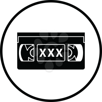 Video cassette with adult content icon. Thin circle design. Vector illustration.