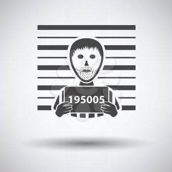 Prisoner in front of wall with scale icon on gray background with round shadow. Vector illustration.