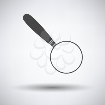 Magnifying glass icon on gray background with round shadow. Vector illustration.