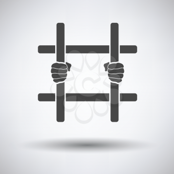 Hands holding prison bars icon on gray background with round shadow. Vector illustration.