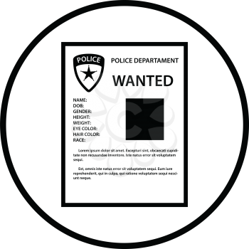 Wanted poster icon. Thin circle design. Vector illustration.