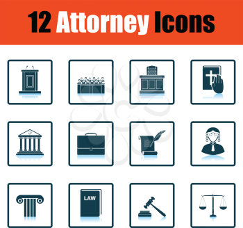 Set of attorney  icons.  Shadow reflection design. Vector illustration.