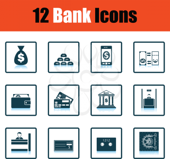 Set of bank icons. Shadow reflection design. Vector illustration.