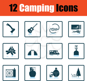 Camping icon set. Shadow reflection design. Vector illustration.