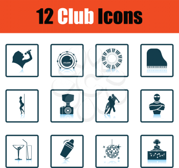 Set of twelve Night club icons. Shadow reflection design. Vector illustration.