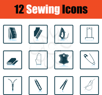 Set of sewing icons. Shadow reflection design. Vector illustration.