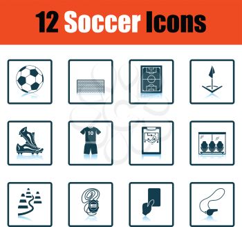 Set of soccer icons. Shadow reflection design. Vector illustration.